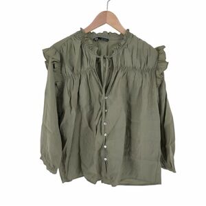 Zara Olive Green Gathered Blouse